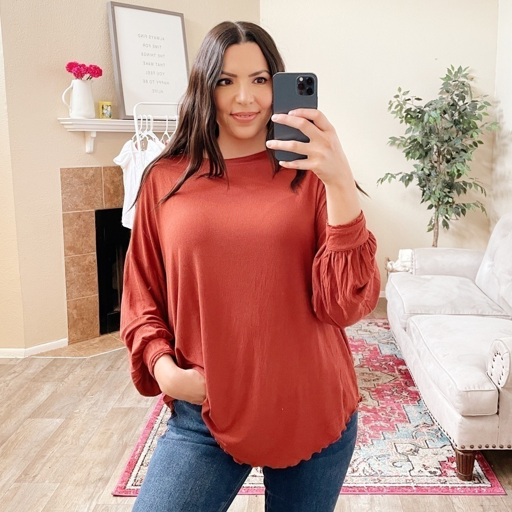 Free People Rust Long Sleeve Boho Loose Fit Top